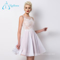 Lace Sheer Neck Covered Button Chiffon Prom Dress Short